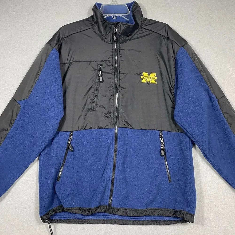 Vintage Essex 90s Michigan Wolverines Full Zip Fleece Jacket Elbow Pads Size L